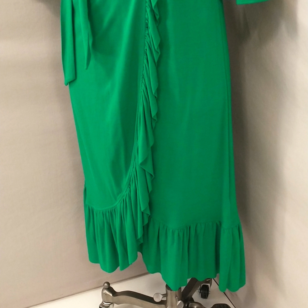 Emerald Green Knit Wrap Dress L K Bennett London Made in Portugal Ruffle sz 4-6 - Picture 3 of 10